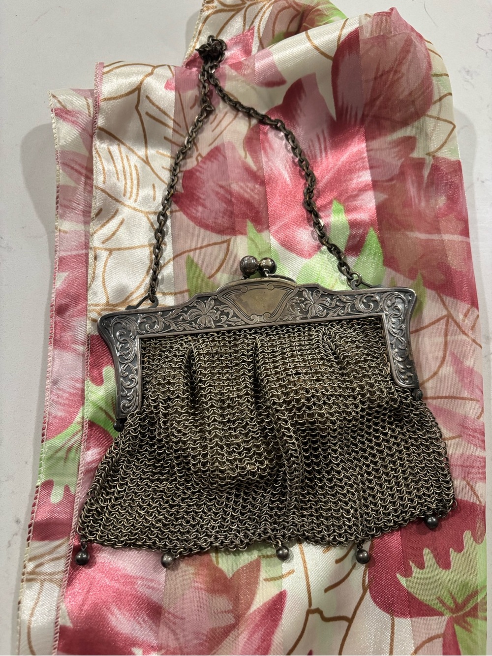 😍Antique Vintage Circa 1900 German Nickel Silver Evening Clutch HandBag